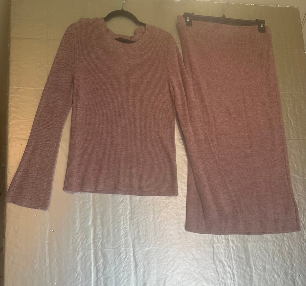 Ann Taylor XL Mauve Knit Sweater & Midi Skirt Set Bell Sleeve